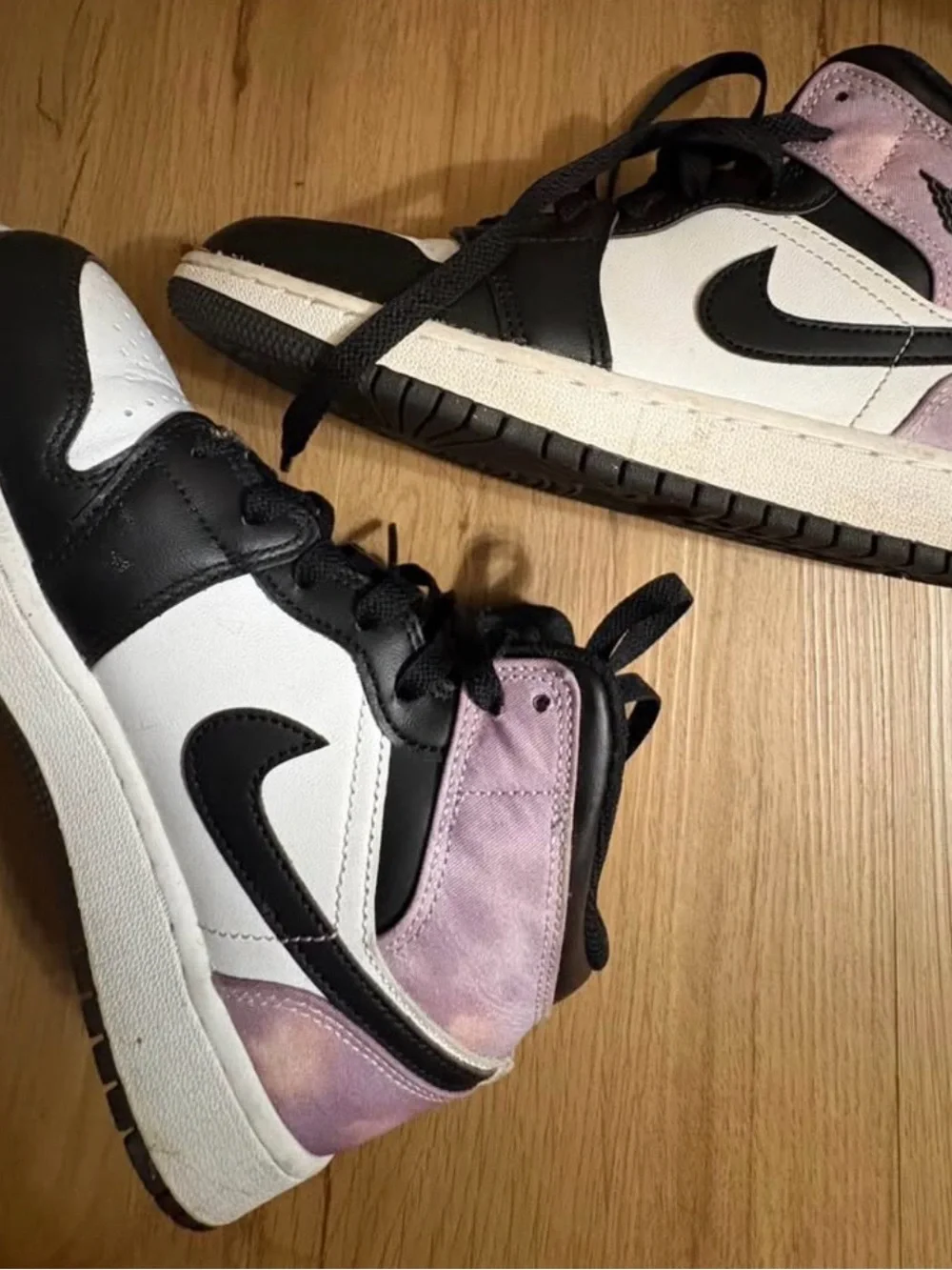 Jordan Mid/High Black White and Light Pink Sneakers
